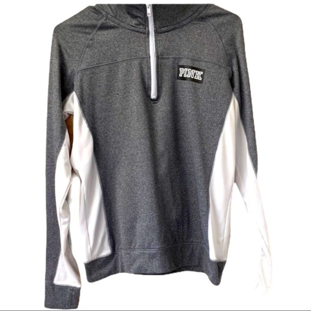 Pink Vs Ultimate Long Sleeve 1/2 zip pullover  Gray & White